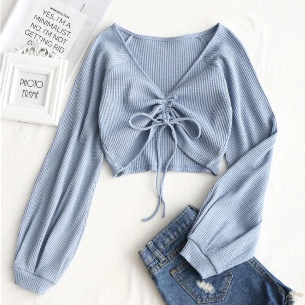 knitted baby blue longe sleeve - Picture 1 of 2